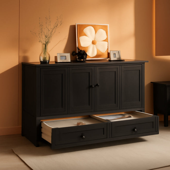 Queen Murphy Bed with Mattress Included - Solid Wood - Hideaway Chest Beds with 2 Storage Drawers, USB Charging Ports - Space Saving Murphy Cabinet Bed for Guest Room, Bedroom