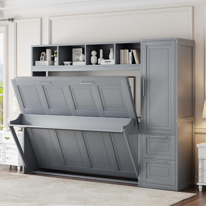 FullSize Murphy Wall Bed BuiltInCloset Drawers Gray