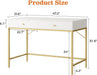 White and Gold Vanity Desk with Drawers, 47 Inch Computer Desk