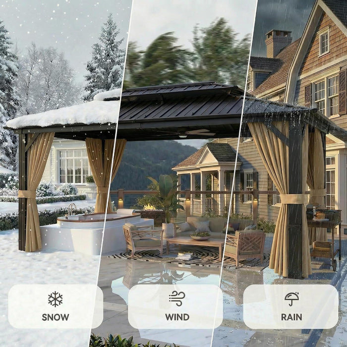 10x15 Hardtop Gazebo With Fireproof Curtain Netting