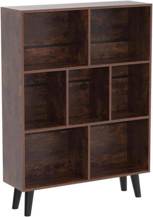 Cube Bookshelf 3 Tier Mid-Century Rustic Brown Modern Bookcase with Legs,Retro Wood Bookshelves Storage Organizer Shelf,Freestanding Open Book Shelves for Bedroom,Living Room,Office