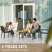 4 Pieces Patio Furniture Set Outdoor Garden Patio Conversation Sets Poolside Lawn Chairs with Glass Coffee Table Porch Furniture (Black)