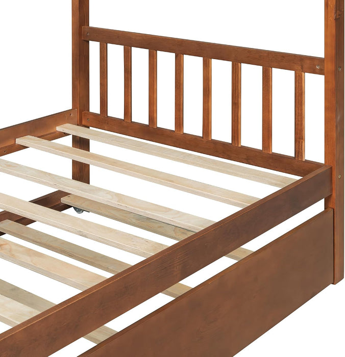 PremiumWood Walnut Twin Playhouse Bed With Trundle