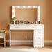 47.2" Large Vanity Desk with Mirror & 14 LED Lights, Makeup Vanity Table with 5 Drawers & Charging Station, Makeup Vanity Desk, 3 Lighting Colors, Dressing Vanity Table for Bedroom, White