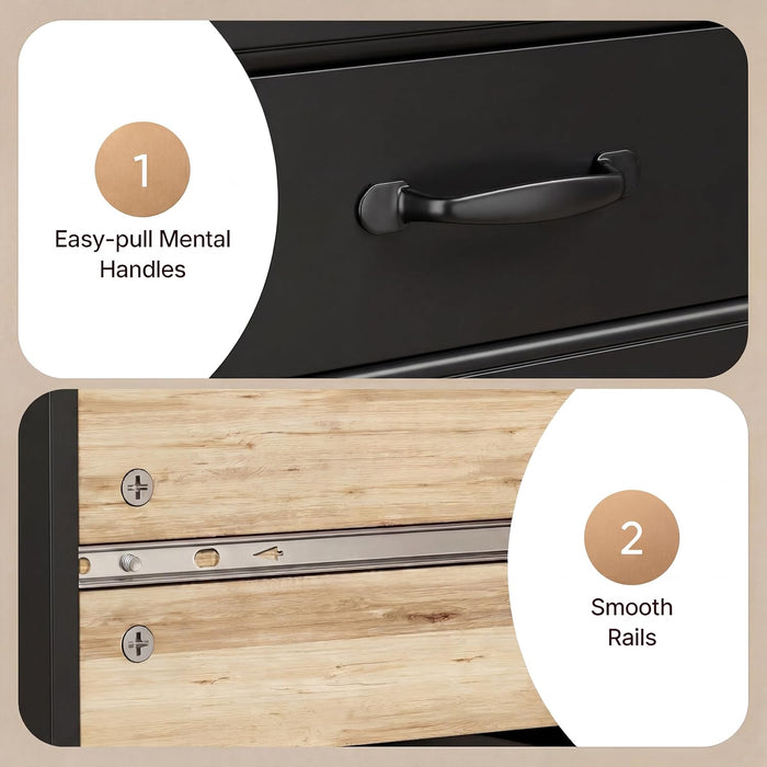 47" 6 Drawer Dresser, Black Wide Chest of Drawers for Bedroom