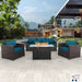 4 Piece Patio Furniture Set 45In Fire Pit Table Outdoor Furniture Sets Patio Couch Outdoor Chairs 50000 BTU Propane Fire Pit with No-Slip Cushions and Waterproof Covers, Peacock Blue