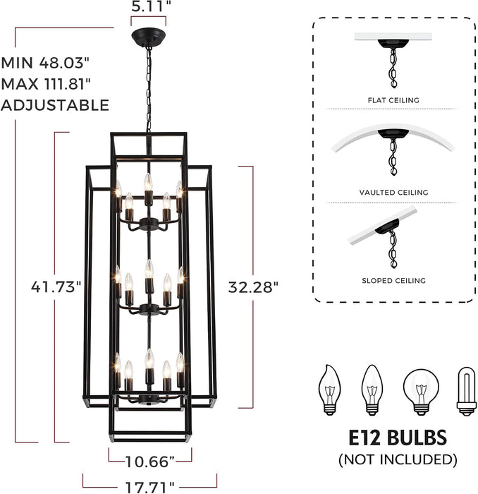 Black Lantern Chandelier For High Ceiling Lighting