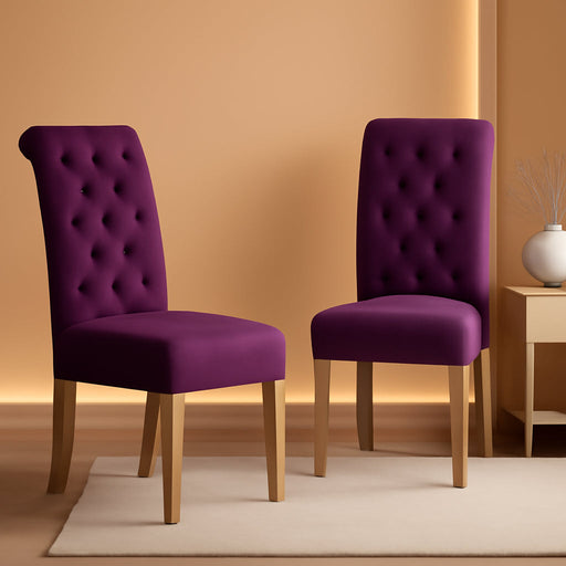 Habit Solid Wood Tufted Parsons Purple Dining Chair, Set of 2