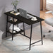 43" Home Office Computer Desk Trestle Desk with 2 Shelves Writing Study Workstation Style Wood Table Metal Frame for Home Office Reversible Storage Desk, Black