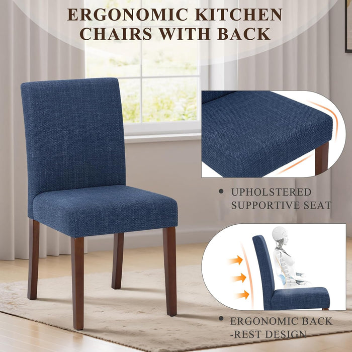 Upholstered Parsons Dining Chairs Set of 2, Modern Dining Room Chairs with Back, Fabric Kitchen Side Chairs with Wood Legs for Dinner Farmhouse Restaurant, Blue