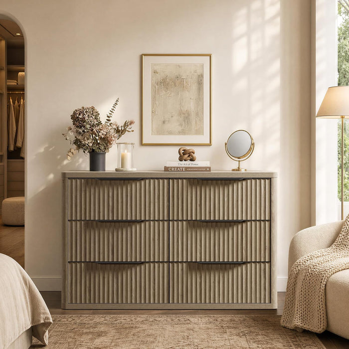 Bedroom Dresser with 6 Deep Wide Large Fluted Drawers for Closet