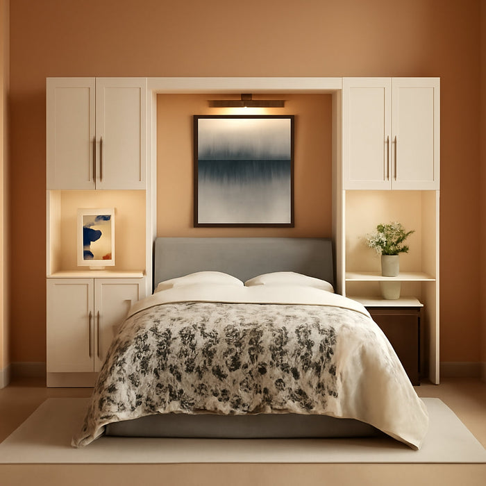 Farmhouse Murphy Bed Queen, 85" Wall Bed Folds to save Space, Concealed Bed Frame with 2 Storage Cabinets and Wall Mounted Features for Apartment/Office/Guest Room