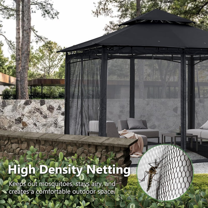 Outdoor Garden Gazebo for Patios with Stable Steel Frame and Netting Walls (10X12,Black)