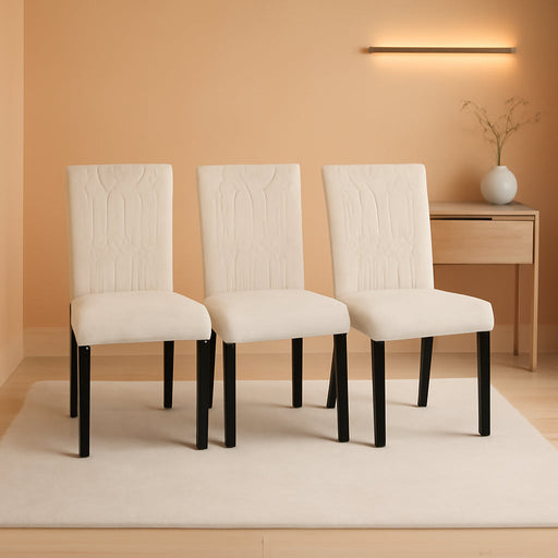 Upholstered Dining Chairs Set of 4, Modern Accent Parsons with Comfort Seat, Solid Wood Legs W/Rubber Footpads, for Living Room Kitchen, Beige