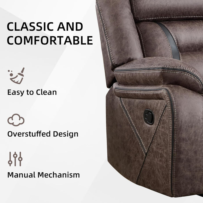 Manual Recliner Chair, Faux Leather Single Reclining Sofa Chair with Overstuffed Armrest and Headrest, for Living Room, Bedroom Furniture, Meeting Room, Grey