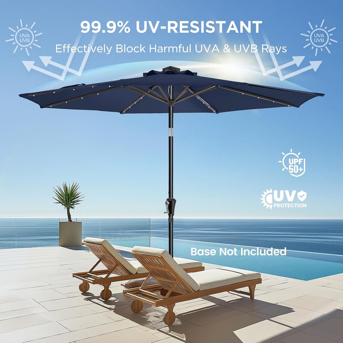 9FT Solar Patio Umbrella, 45° Easy Tilt Outdoor Table Umbrella