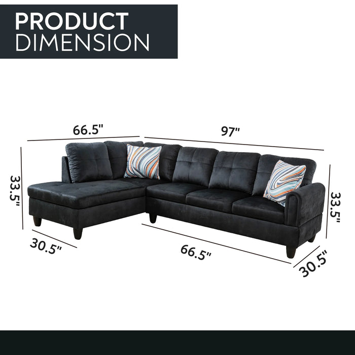 Flannel 4-Seat Couch Sofa Set, L Shaped Couch Living Room Sofa Set, Sectional Sofa for Home, Apartment, Dorm, 16'' Back Height, Black(No Ottoman)