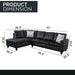 Flannel 4-Seat Couch Sofa Set, L Shaped Couch Living Room Sofa Set, Sectional Sofa for Home, Apartment, Dorm, 16'' Back Height, Black(No Ottoman)