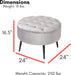 Tufted round Ottoman - Velvet Footrest with Cushion and Mid-Century Modern Steel Legs - Ideal for Living Room, Bedroom, or Office Seating - Soft, Compact Decorative Footstool - Grey