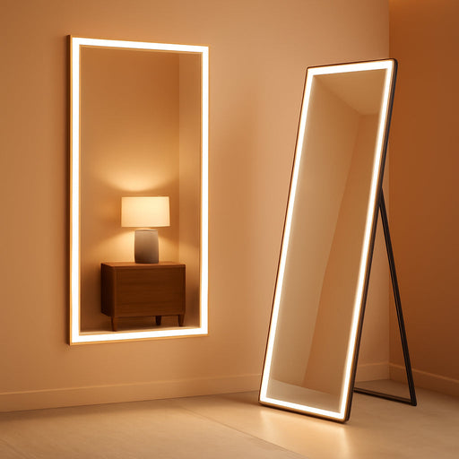 64" X 21" Full Length LED Floor Mirror - Big Wall/Standing Mirror with Lights, Dimmable Touch Screen & Adjustable Color (White/Warm Light), Full Body Mirror for Bedroom, Dressing Room, Vanity, Makeup