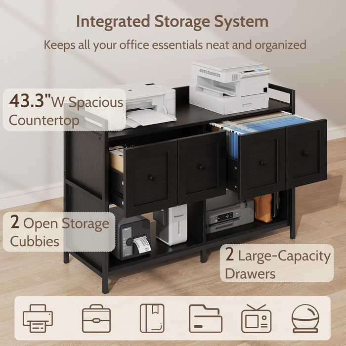 Black 43Inch Engineered Filing Cabinet With Outlet