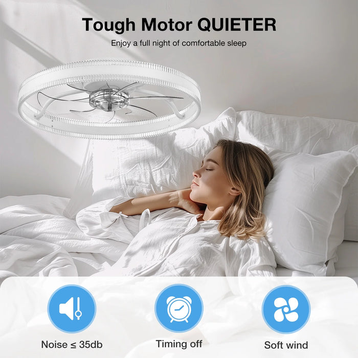 Flush Mount Ceiling Fan with Lights, Remote & APP Control, 20'' Low Profile Ceiling Fan, 3 Color Dimmable and 6 Speeds, Reversible Modern Ceiling Fan for Bedroom and Living Room, A-White