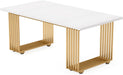 Modern Dining Table for 6-8 People, 70.8 Inches Long White Room Kitchen, Wood Kitchen with Gold Metal Legs, Rectangular Dinner Room, Family Gathering