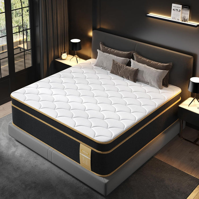 Luxury California King Mattress 12 Inch, Hotel Collection Hybrid Gel Memory Foam Mattress Cal King Size Bed in a Box, Pressure & Back Pain Relief, 7-Zone Pocket Springs, Lumbar & Hip Support
