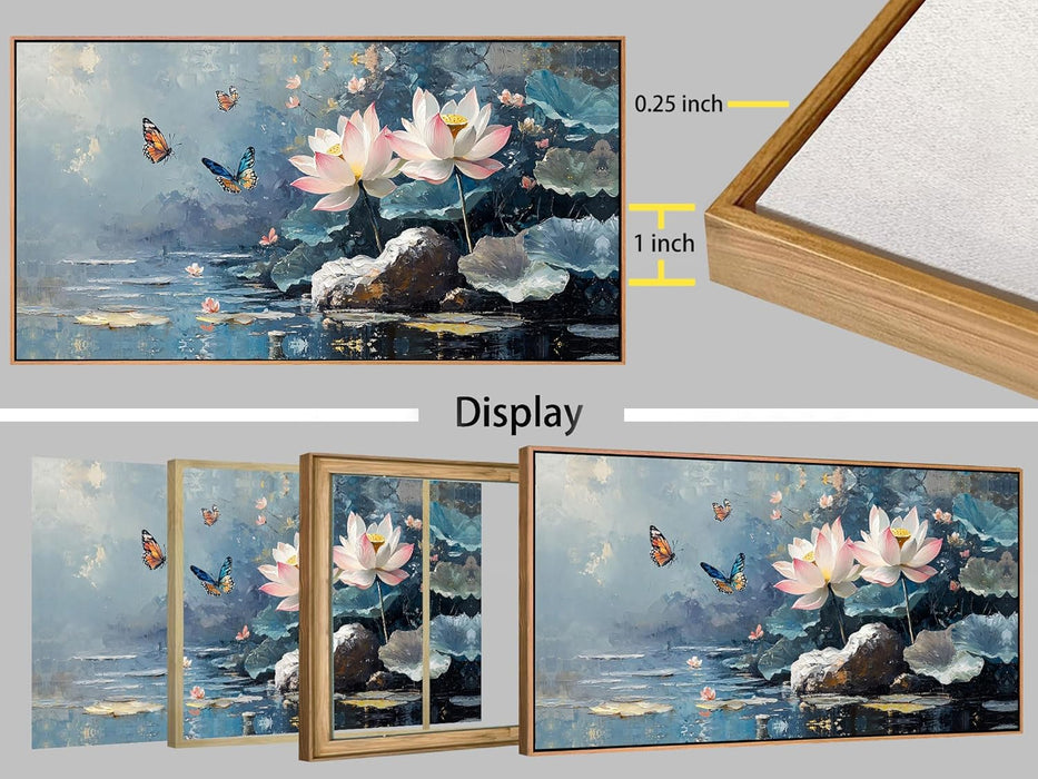 Lotus Floral Canvas Wall Art Lrage Framed Pictures Wall Decor Living Room Flower Paintings Artwork for Walls Bedroom Kitchen Dining Room Home Office, 40"X20"