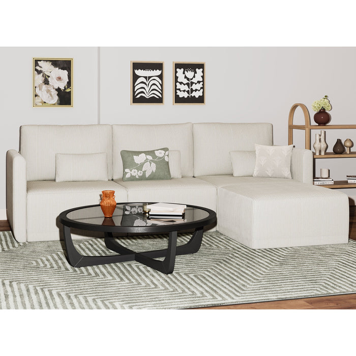 Drew Modular Sectional Sofa with Ottoman by Drew Barrymore, Vanilla Cord