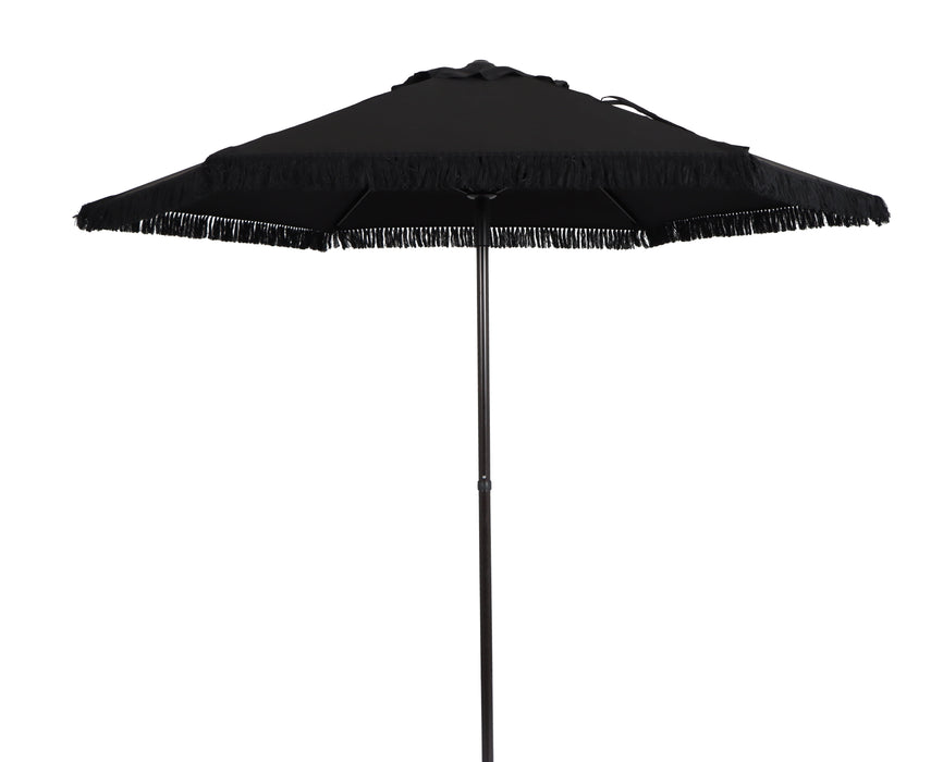 Outdoor 7.5' Black Ventura Fringe round Push-Up Premium Patio Umbrella