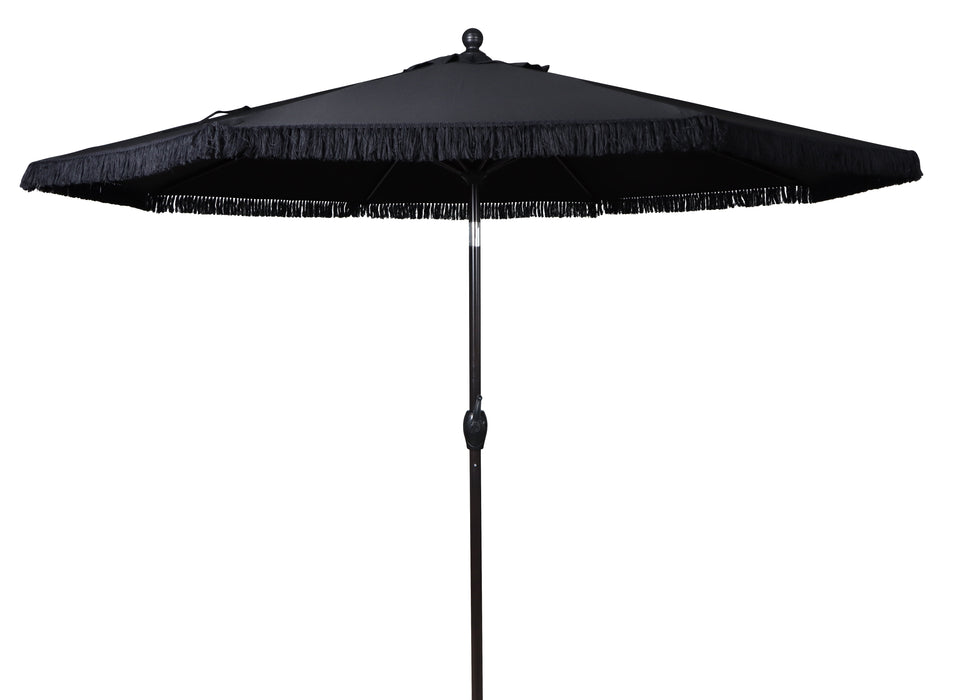 Outdoor 9' Black Ventura Fringe round Crank Premium Patio Umbrella