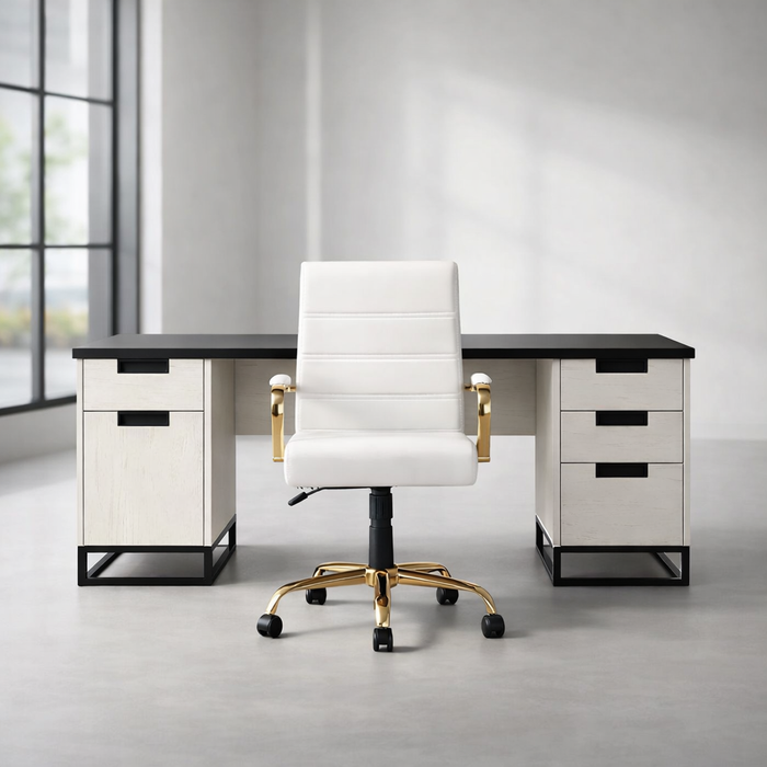 59" Farmhouse Executive Desk with Swivel Leather Office Chair Set