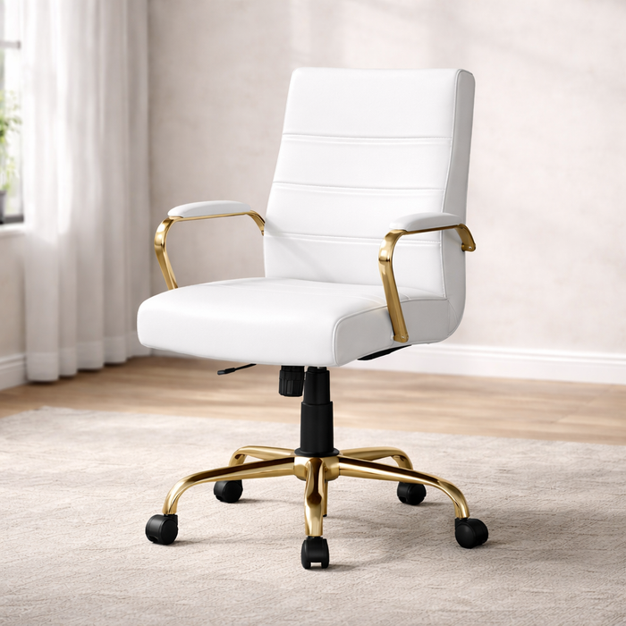 59" Farmhouse Executive Desk with Swivel Leather Office Chair Set