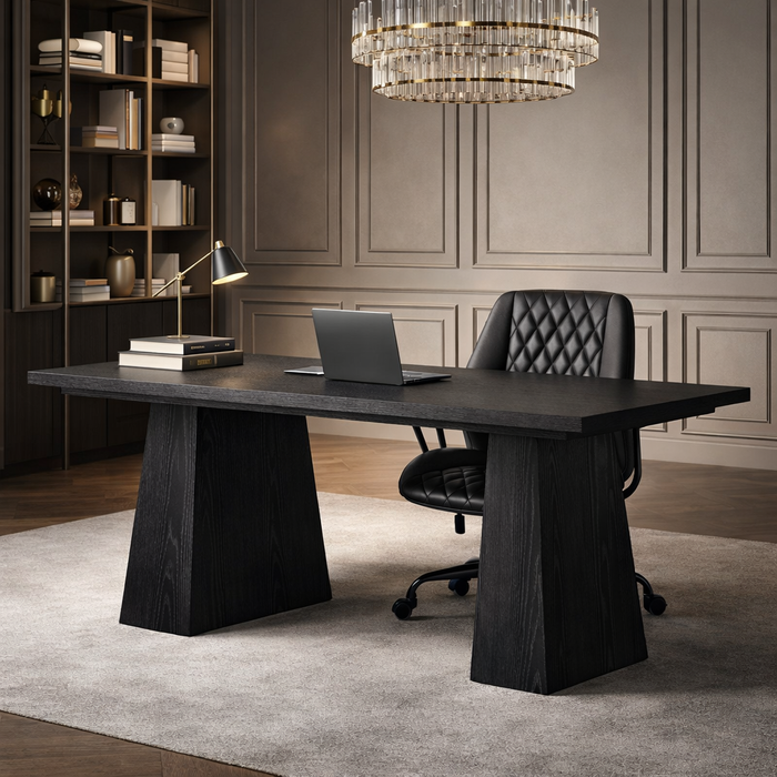 63" Executive Office Desk with Ergonomic Swivel Task Chair Black Set