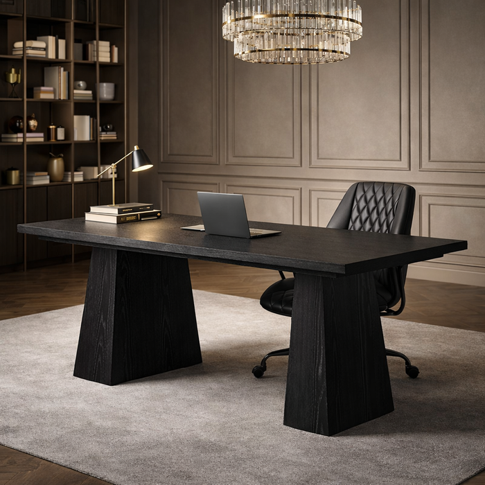 63" Executive Office Desk with Ergonomic Swivel Task Chair Black Set