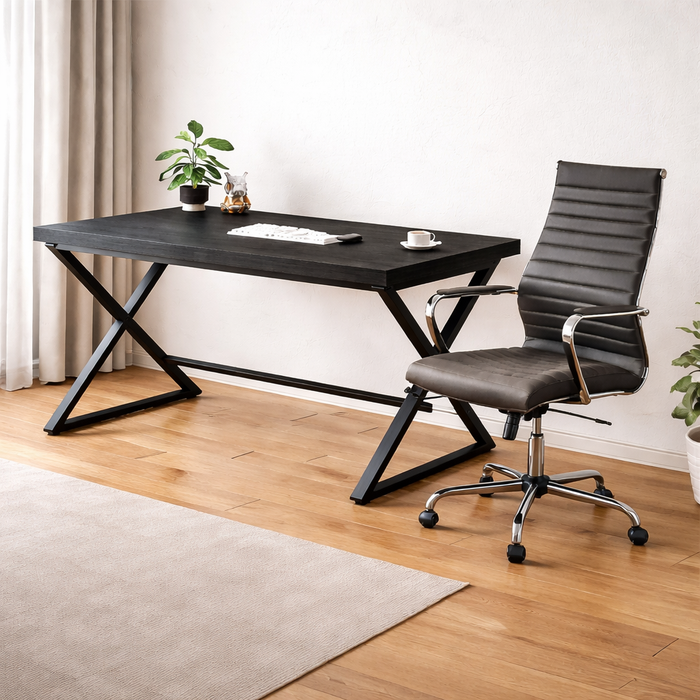 47" Modern Computer Desk with High Back Leather Executive Chair Set