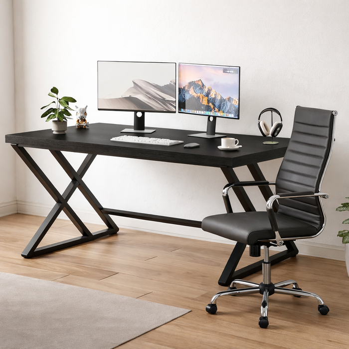 47" Modern Computer Desk with High Back Leather Executive Chair Set