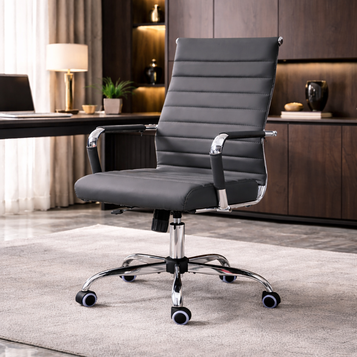 47" Modern Computer Desk with High Back Leather Executive Chair Set