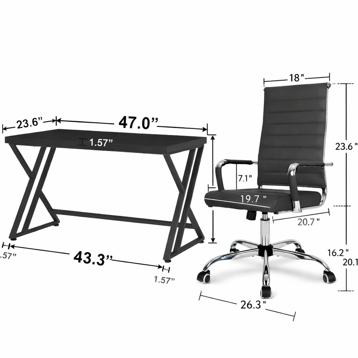 47" Modern Computer Desk with High Back Leather Executive Chair Set