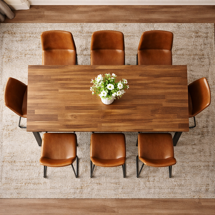 69" Farmhouse Acacia Dining Table with 6 Faux Leather Chairs Natural Brown Set