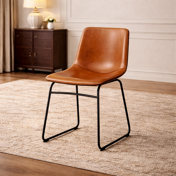 69" Farmhouse Acacia Dining Table with 6 Faux Leather Chairs Natural Brown Set