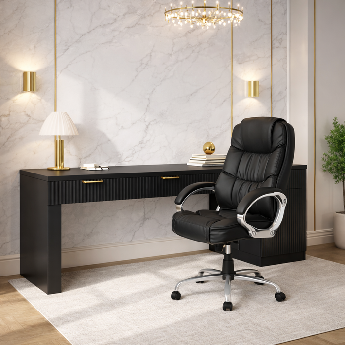 60" Executive Desk with Fluted Drawers and High Back Ergonomic PU Chair Set