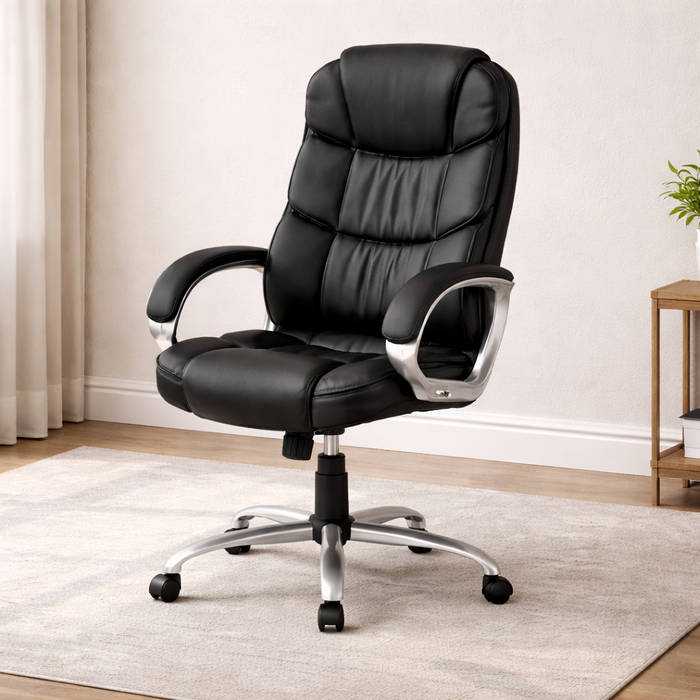 60" Executive Desk with Fluted Drawers and High Back Ergonomic PU Chair Set