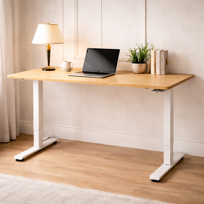 55" Electric Standing Desk with High Back Executive Swivel Chair Wood White Set