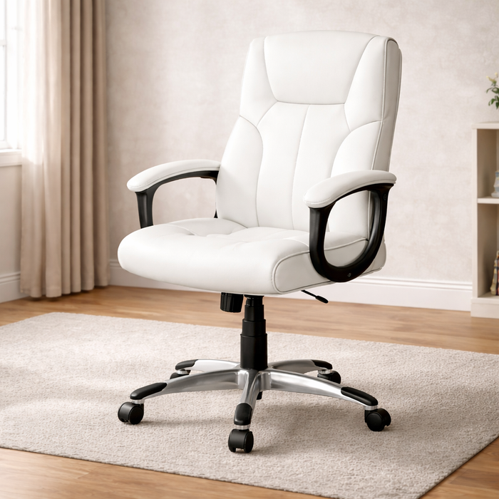 55" Farmhouse Executive Desk with Power Outlet and Mid Back Leather Swivel Chair Set