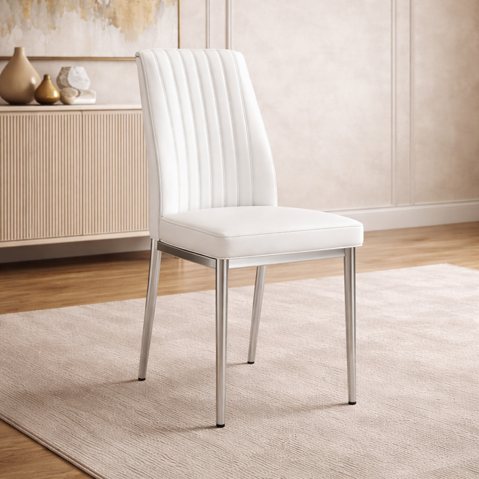 71" Modern White Dining Table with 6 PU Leather Chairs Dining Set