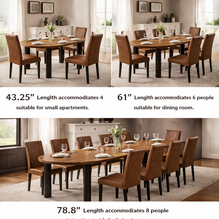 Extendable Round Dining Table with 6 Upholstered PU Leather Chairs Set