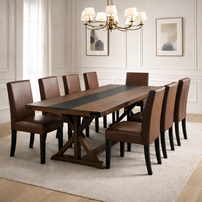 71" Farmhouse Rectangular Dining Table with 6 PU Leather Chairs Set