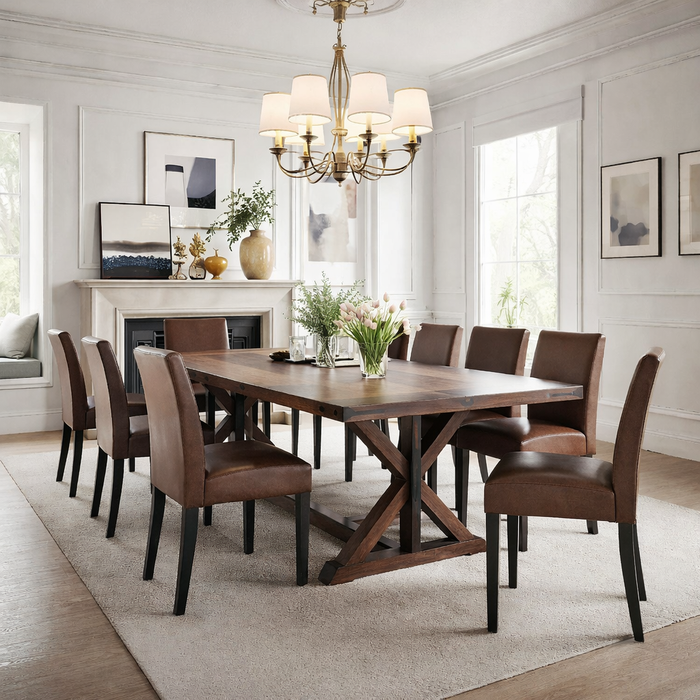 71" Farmhouse Rectangular Dining Table with 6 PU Leather Chairs Set
